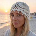 CAPPELLO IN RETE -  100% COTONE  - RICAMATO AD UNCINETTO