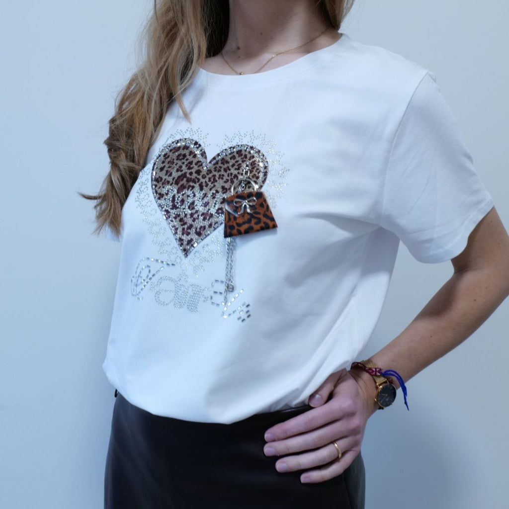 T-SHIRT - DONNA - STRAS - CATENINA - BORSETTINA LEOP.