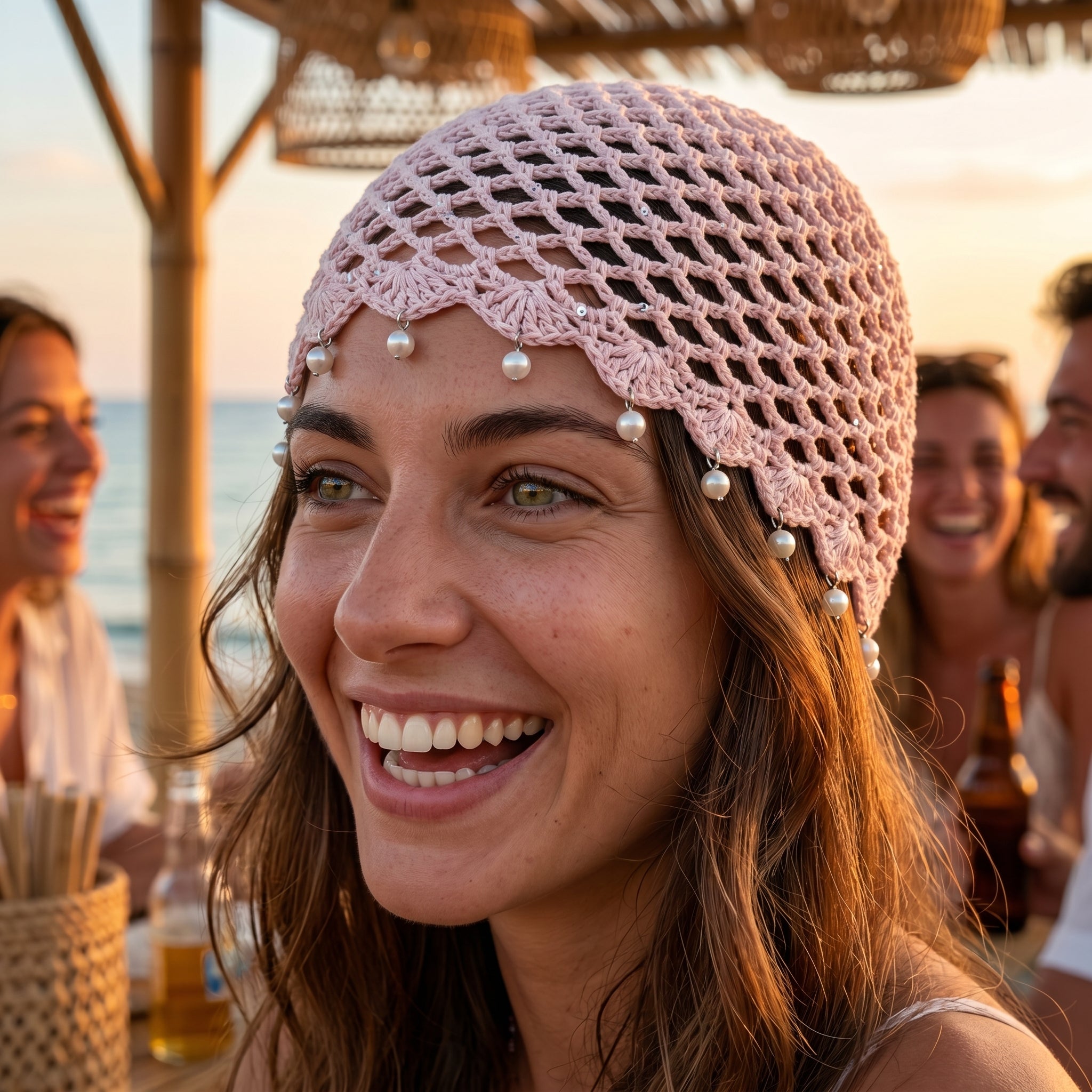 CAPPELLO IN RETE -  100% COTONE  - RICAMATO AD UNCINETTO