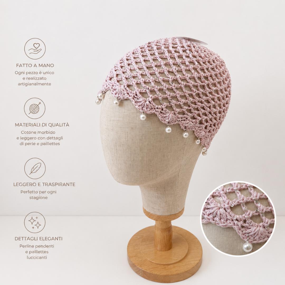 CAPPELLO IN RETE -  100% COTONE  - RICAMATO AD UNCINETTO