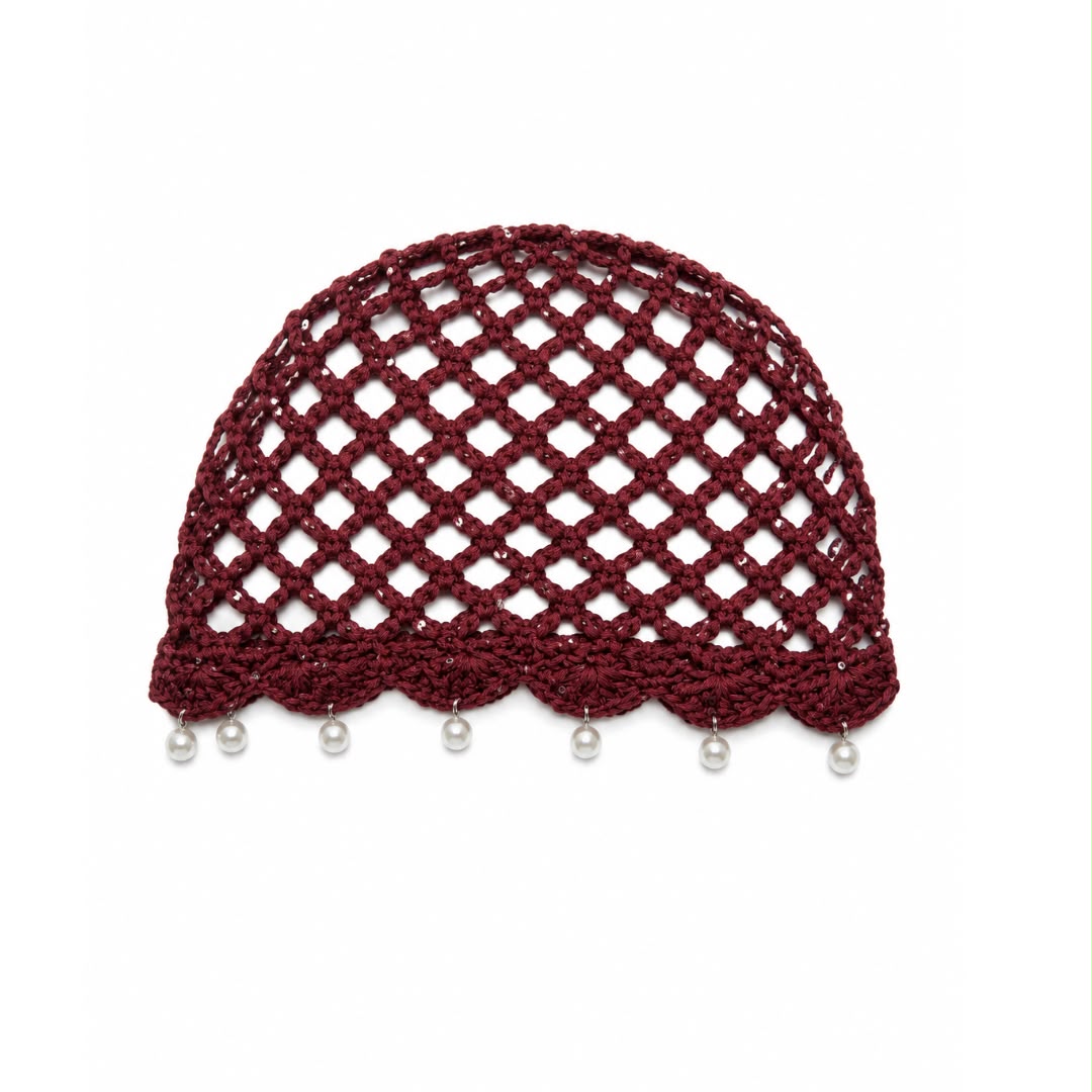 CAPPELLO IN RETE -  100% COTONE  - RICAMATO AD UNCINETTO