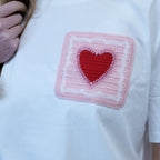 T-SHIRT - DONNA - RICAMO ROSA CON CUORE ROSSO - TG UNICA